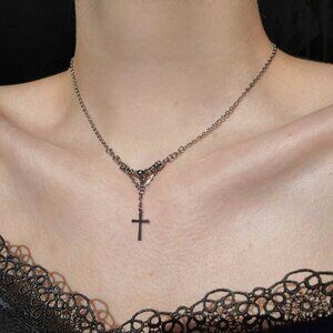 Gothic dainty silver cross necklace